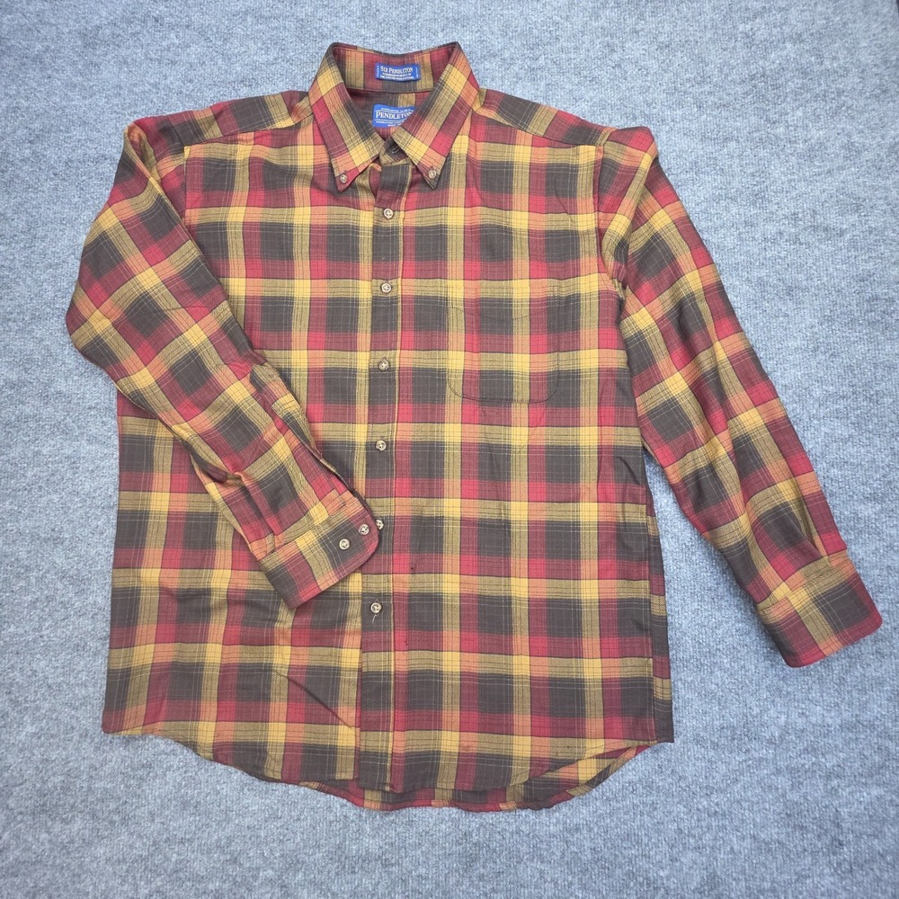 Sir Pendleton Plaid Shirt Mens Large Long Sleeve 100% Virgin Wool Worsted